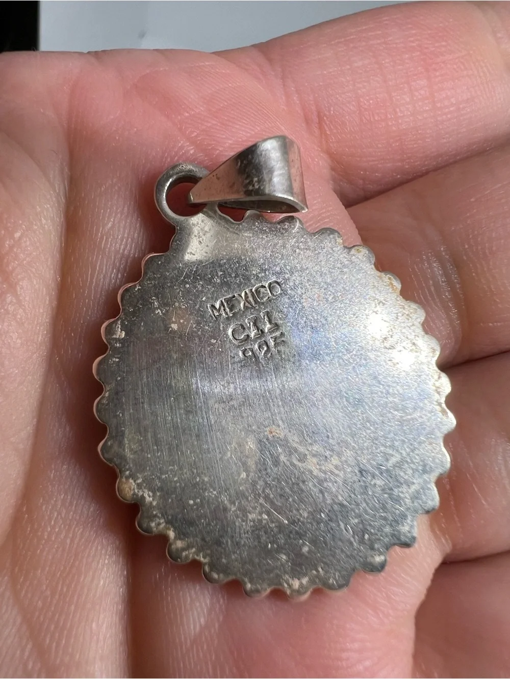 Vintage CII Mexico Sterling Silver 925 Flower Concho Style Oval Disc Pendant